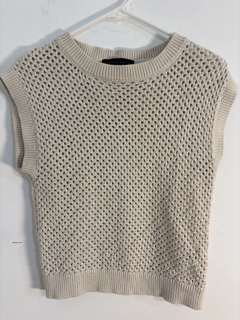 Sanctuary Women's Small Beige Open Stitch Knit Sweater Vest Cotton